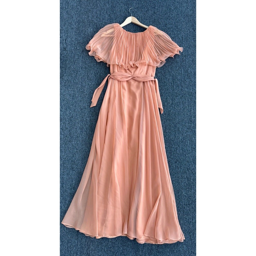 Vintage 60s Chiffon Dress Small Peach Fluttery Cocktail Party Unionmade‎